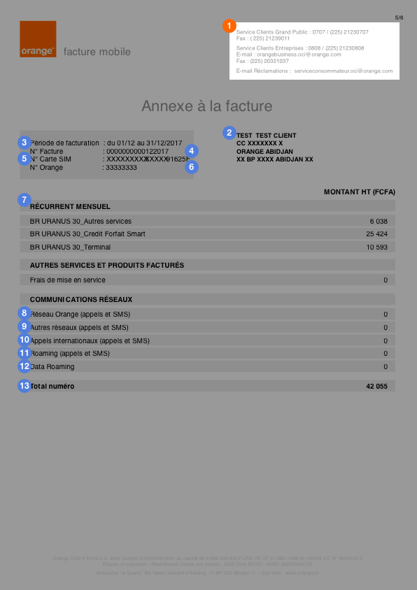 Annexe facture Orange Côte d'Ivoire 1